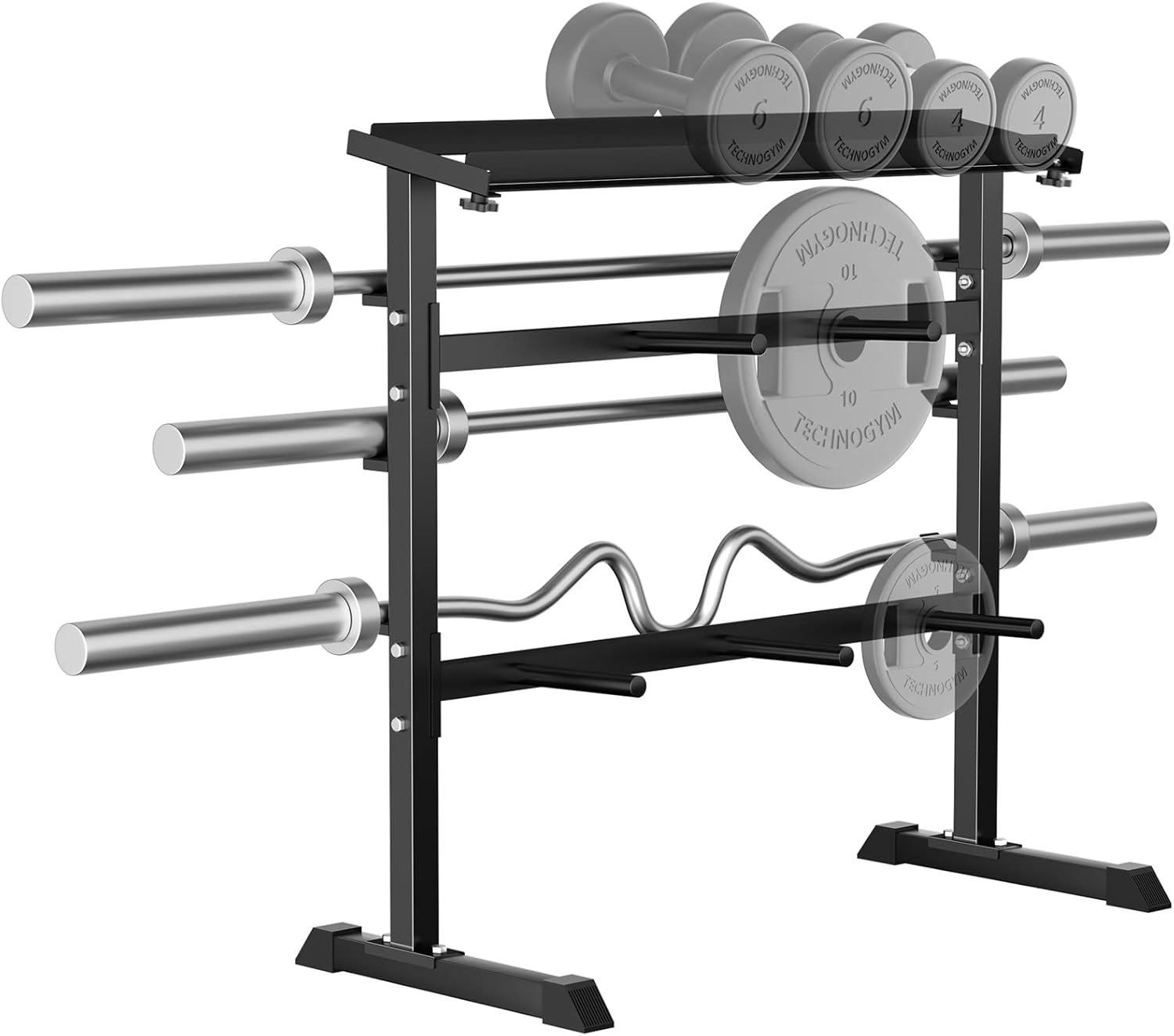 Home Gym Usa - ชั้นวางเก็บน้ำหนักสำหรับฝึกความแข็งแรงที่บ้าน - วัสดุโลหะ สีดำ ดีไซน์กะทัดรัด