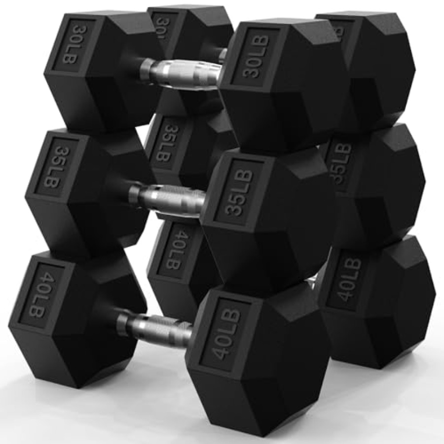 Hex Dumbbell Set - ชุดดัมเบลหกเหลี่ยม 45-550 ปอนด์ หุ้มยาง สำหรับออกกำลังกายที่บ้าน สีดำ