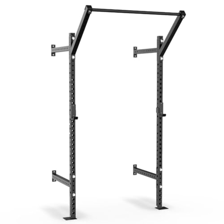 Home Gym Pull Up Bar - แร็คสควอทติดผนังสำหรับใช้ในยิมที่บ้าน โครงสร้างเหล็ก ผิวสีดำ รับน้ำหนักได้ 750 ปอนด์