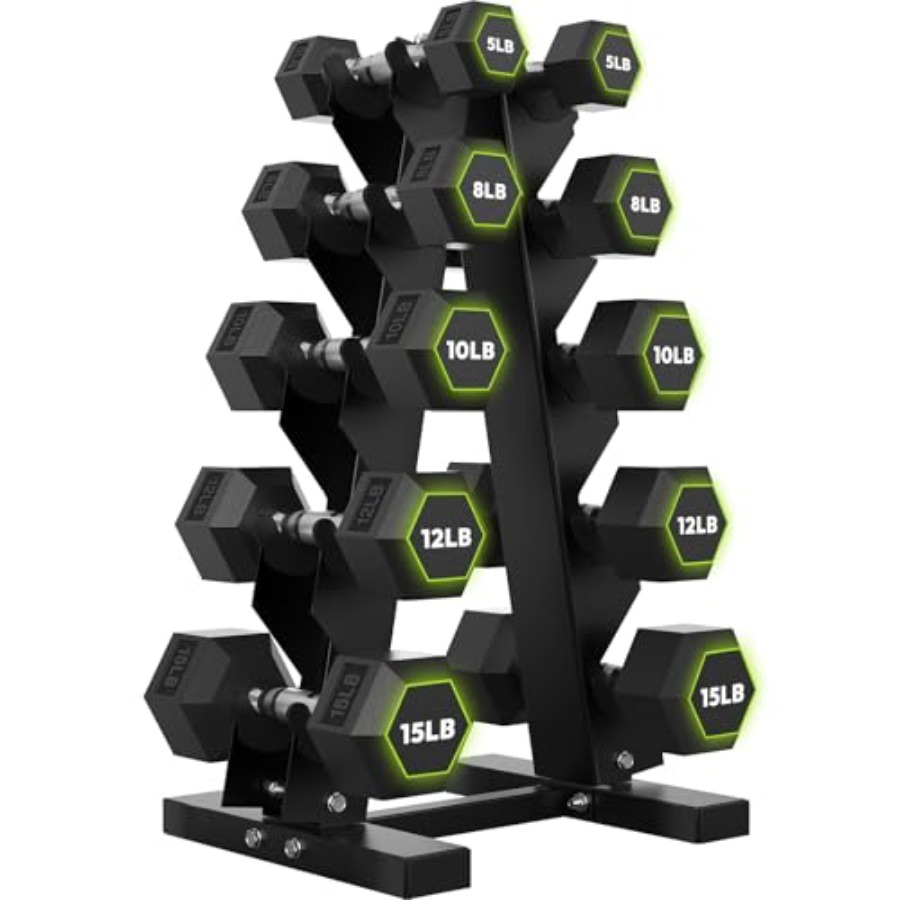 Hex Dumbbell Set - ชุดดัมเบลหุ้มยางรูปหกเหลี่ยม พร้อมชั้นวางแบบ A-Frame น้ำหนัก 100 ปอนด์