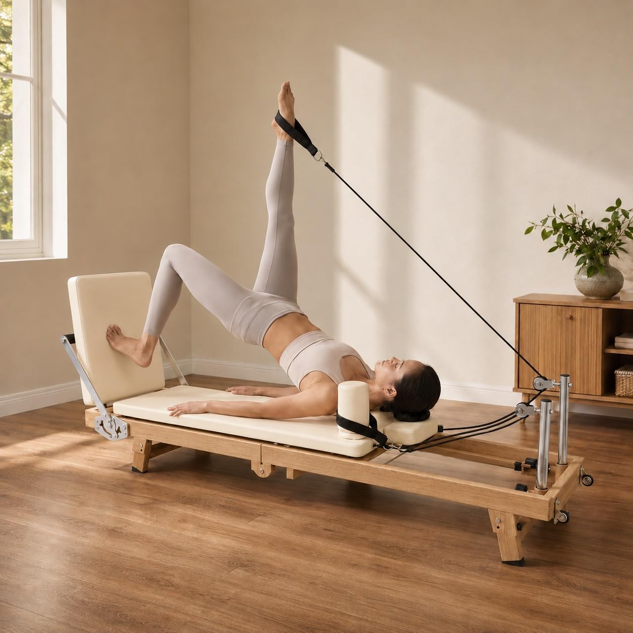 Home Gym Full Setup - เครื่องพิลาทิสแบบพับได้ขนาด 75 นิ้ว ระบบแรงต้านคู่พร้อมสปริง ลาเท็กซ์จัมป์บอร์ด บาร์ปรับระดับได้