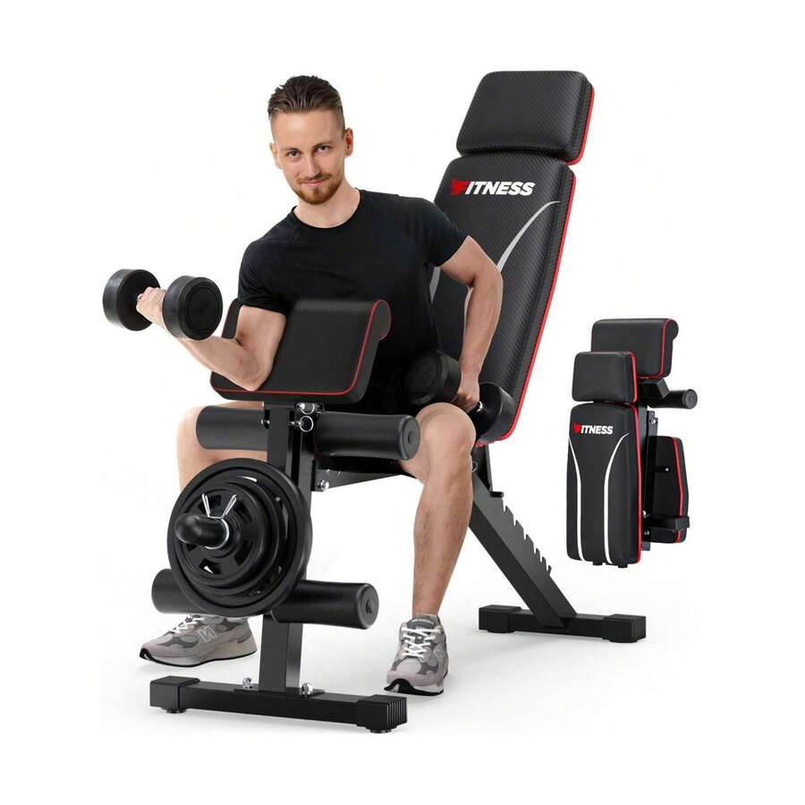 Home Gym Full Setup - ม้านั่งออกกำลังกายปรับระดับได้ 7 ระดับ พร้อมพนักพิงศีรษะที่ยาวขึ้นและที่วางแขนสำหรับการฝึกซิทอัพ สามารถพับเก็บได้ เหมาะสำหรับการออกกำลังกายที่บ้านเพื่อเสริมสร้างความแข็งแรงของร่างกาย