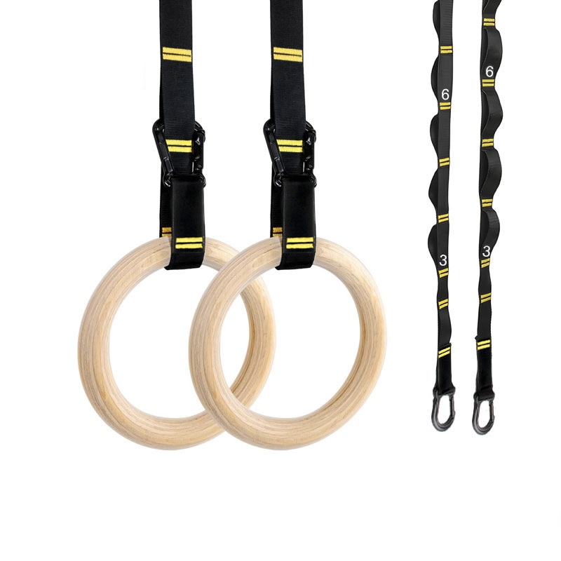 Home Gym Necessities - ห่วงยิมนาสติกแบบดึงขึ้นขนาด 28 มม. 32 มม. ห่วงไม้กันลื่นพร้อมสายรัดปรับได้สำหรับออกกำลังกายที่บ้าน