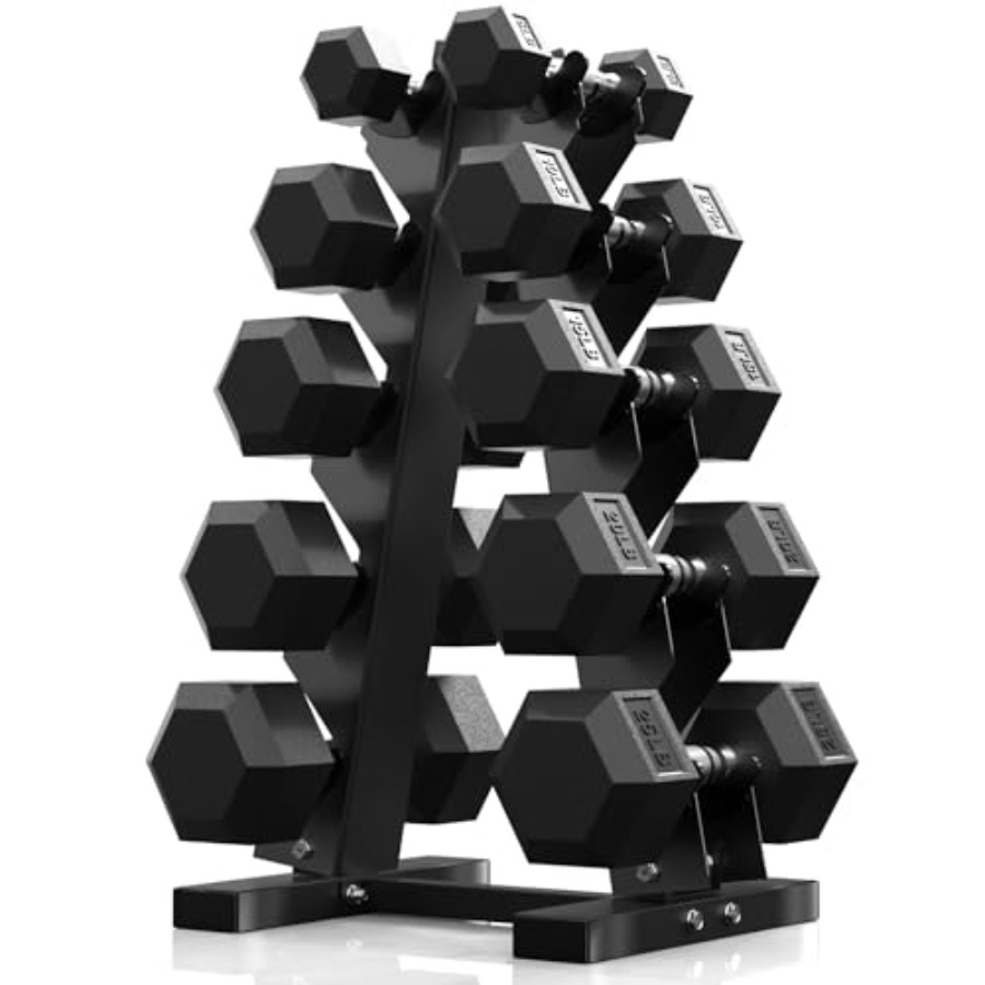 Hex Dumbbell Set - ชุดดัมเบลหกเหลี่ยมพร้อมชั้นวาง 60-550 ปอนด์ ชุดดัมเบลเคลือบยางพร้อมชั้นวางเก็บของ หลายขนาดให้เลือก ดัมเบลสำหรับออกกำลังกาย