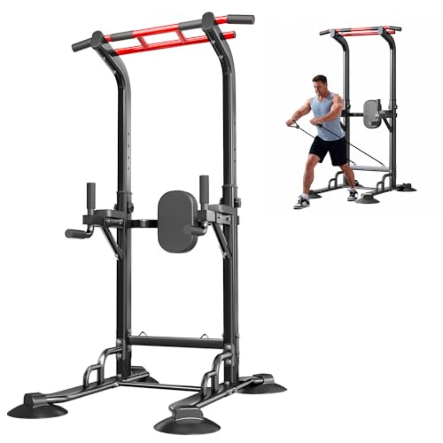 Home Gym Pull Up Bar - สถานีออกกำลังกายแบบดึงข้อและวิดพื้นที่บ้าน: โครงเหล็กสีดำ ปรับระดับได้ 12 ระดับ ใช้ได้หลากหลายฟังก์ชั่นสำหรับการฝึกความแข็งแรง