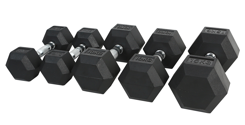 ดัมเบลยางรูปหกเหลี่ยมคุณภาพสูง - Hex Dumbbell Set บทวิจารณ์และราคา